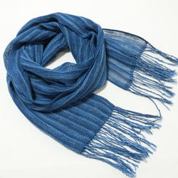 藍染手織り綿麻コットンストール　細カツオ縞 2枚目の画像