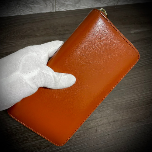 牛革 本革 ハンドメイド ラウンドファスナー 大容量 高級オイルレザー ブラウン オイルレザー ラウンドファスナー 長財布 牛革 本革 メンズ財布
