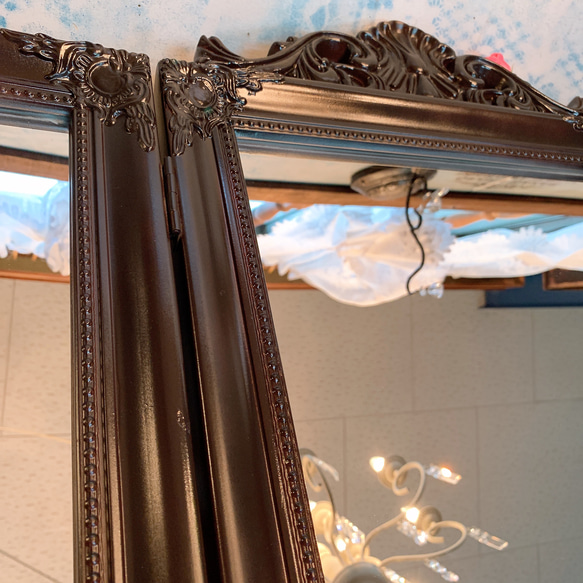 アンティークな部屋/ 折畳み式 三面鏡 （シャビーブラウン） シャビーシックな女優ミラー/ 8枚目の画像