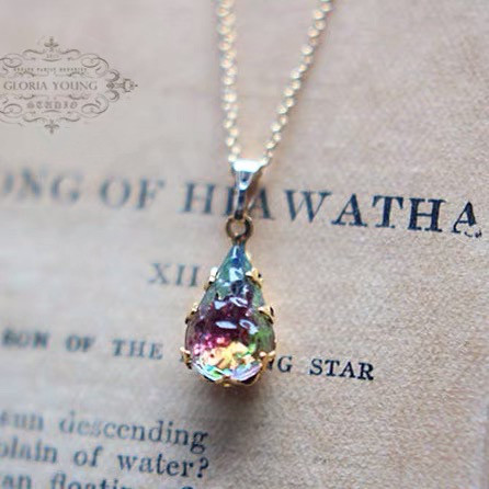 レインボー グレーズド ガラスストーン カラフル キラキラ ウエスタン ヴィンテージ ネックレス レア