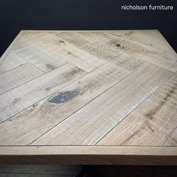 ヘリンボーン柄のカフェテーブル　アイアン脚　ヴィンテージ風 ラスティックオーク　　ダイニングテーブル 8枚目の画像
