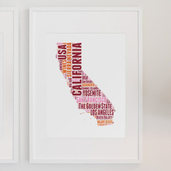 西海岸カリフォルニア 地図マップ おしゃれ ポスター(PINK) 2枚目の画像