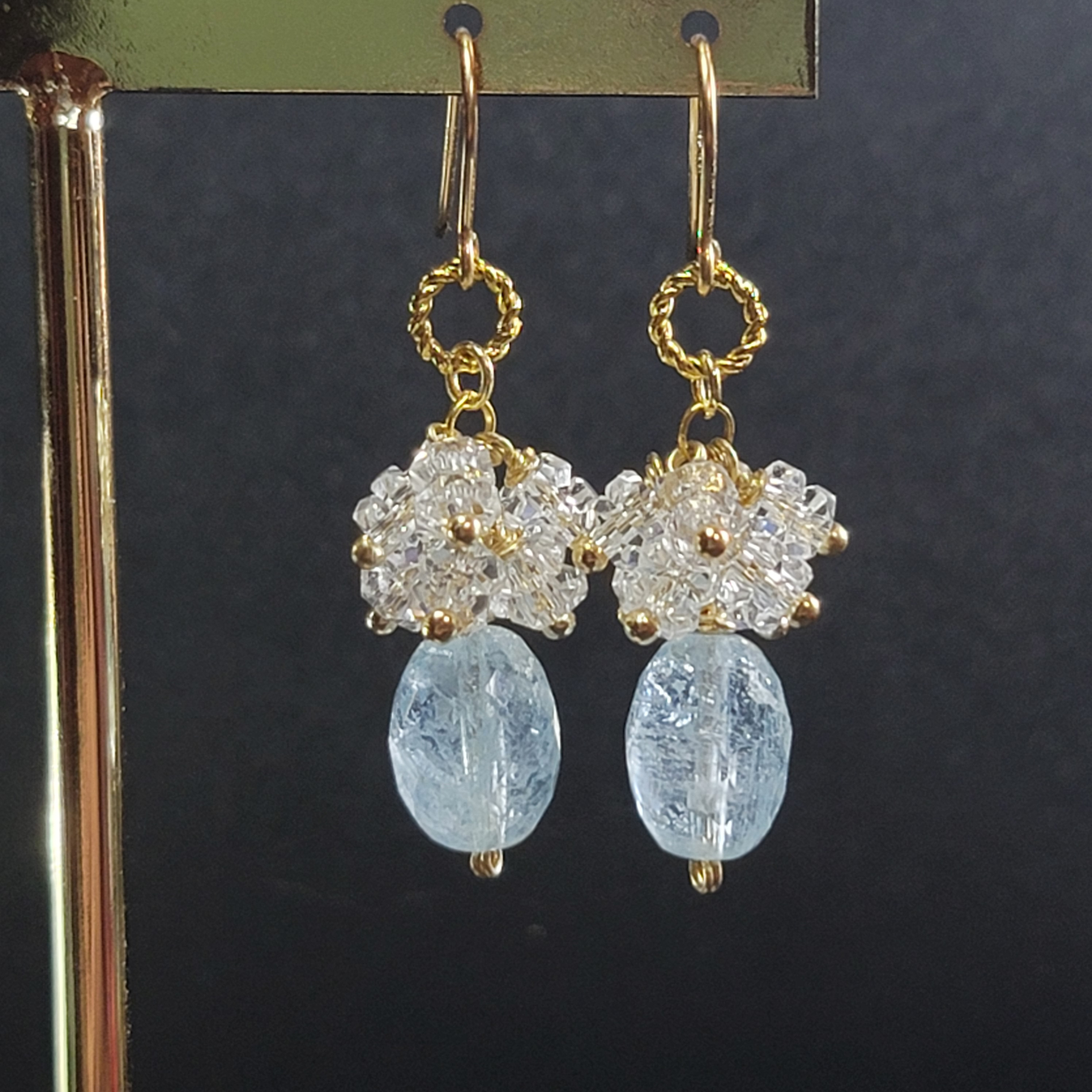 高品質！アクアマリンと水晶のマーメイドピアス 14kgf