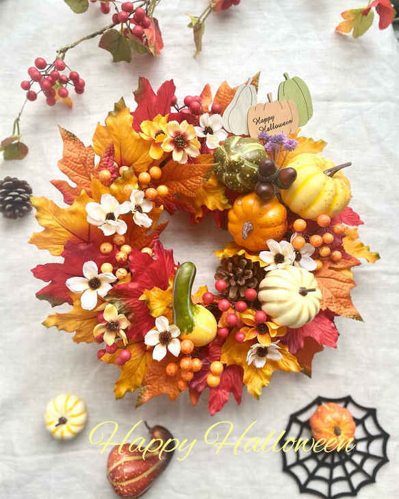 ハンドメイド 秋のフラワーリース パンプキン 秋 オレンジ 季節 リース E5058 パンプキンミックススワッグ ハロウィン 秋リース