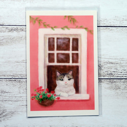 ポストカード３枚セット〈窓辺の猫〉～おしゃれな窓から覗くサバトラちゃん～ 2枚目の画像