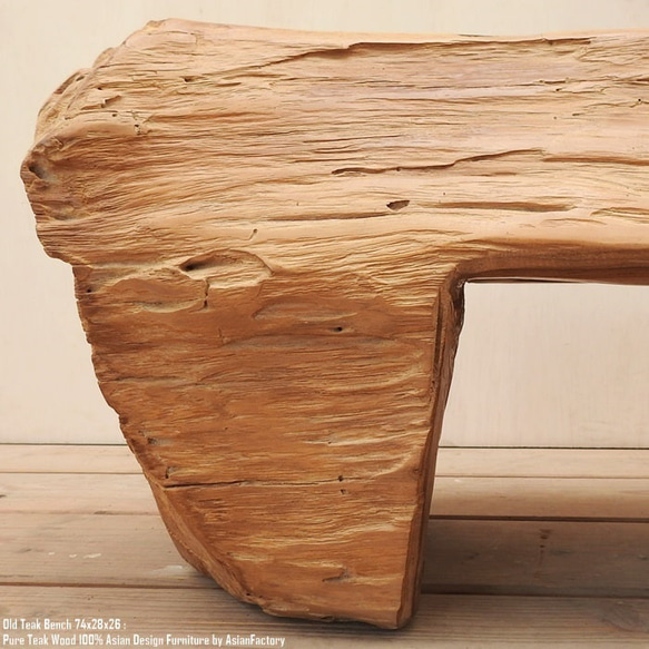超極厚 オールドチーク スツール 74cm チーク材 ベンチ 総無垢材 バリ家具 アジアン家具 長椅子 木製いす 天然木 5枚目の画像