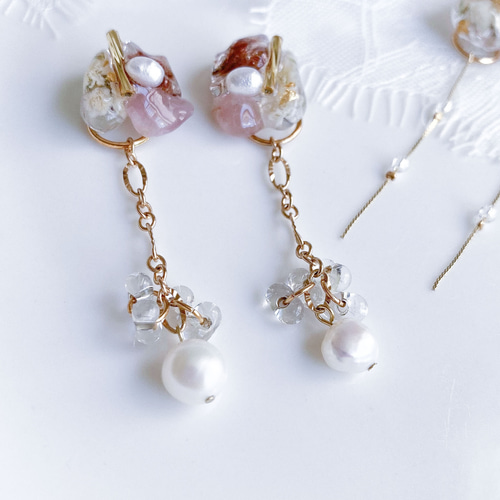 551 天然石 セリサイトインクォーツ 16㎜ ピアス イヤリング 551