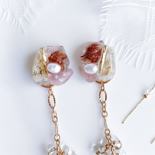 ☆❤️ 天然石　水晶　羽　ウィング　薔薇　ピアス　イヤリング　ハンドメイド b61e51d7c0bfe0e72881b671f58c4b