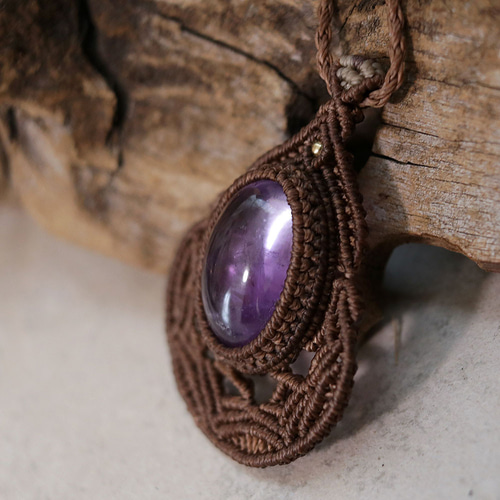 アメジストマクラメネックレスmac307天然石エスニックアジアン