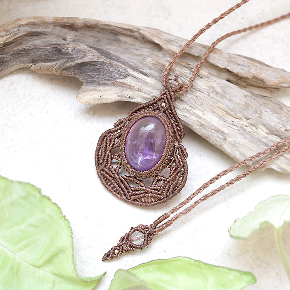 アメジストマクラメネックレスmac307天然石エスニックアジアン