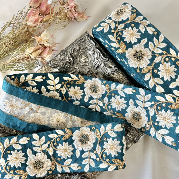50cm  インド刺繍リボン  シルク  草花柄  #ms6 9枚目の画像