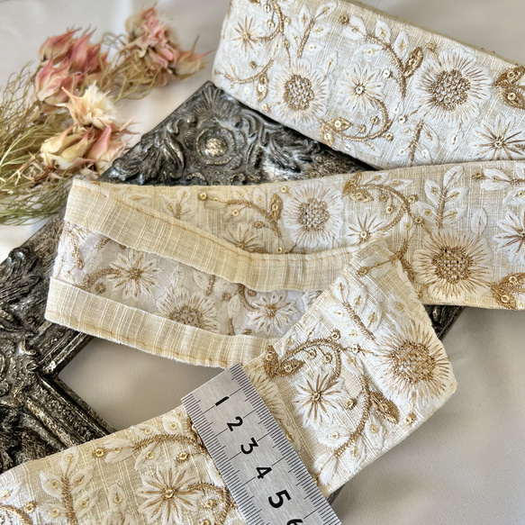 50cm  インド刺繍リボン  シルク  草花柄  #ms6 11枚目の画像