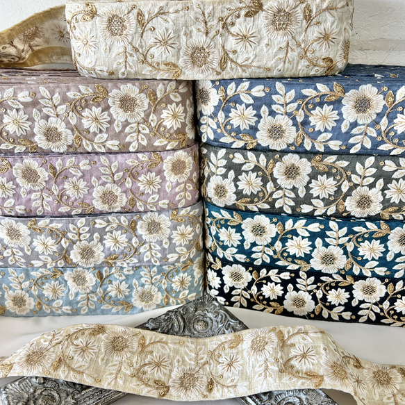 50cm  インド刺繍リボン  シルク  草花柄  #ms6 1枚目の画像