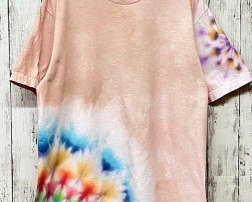 蛍光タイダイ タイダイ染め Tシャツ Lサイズ 曼荼羅 薄桜色 Hippies Dye HD17