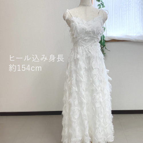 ウェディングドレス ミモレ丈 アンクル丈 ショール付き フェザー ウェディングドレス ミモレ丈 アンクル丈 ショール付き フェザー