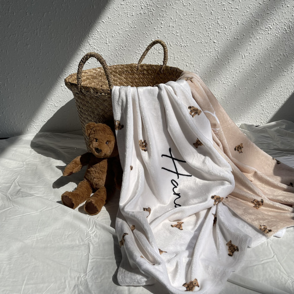 Blanket／Teddy bear（White）名入れブランケット／出産祝い 7枚目の画像