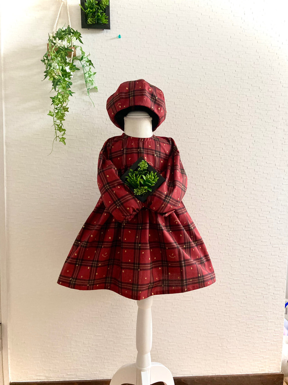 ベビーちゃんセットアップぽわん袖ワンピース赤系チェック&ほっこり