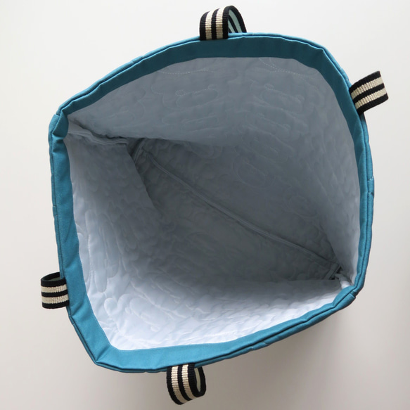 くまステッチ【日本製11号帆布】のお布団バッグ～青系 7枚目の画像