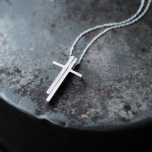 切割十字架項鍊 銀 925 第1張的照片