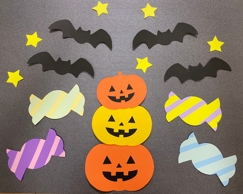 ハロウィン壁面飾り かぼちゃ こうもり 型紙 misa☆壁面クラフト工房