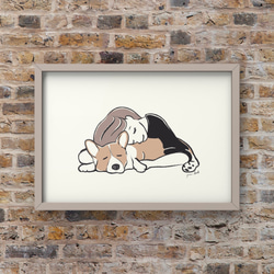 コーギー【ナップタイム】A4ポスター　犬　ペット　イラスト　うちの子 1枚目の画像