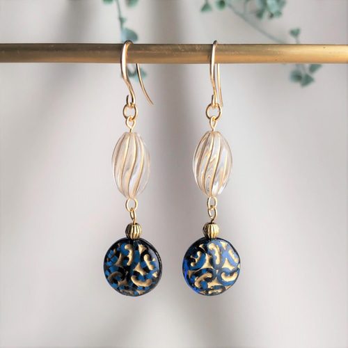 アンティーク★ムラーノガラス・ターコイズ鈴蘭★ドールピアス イヤリング★フランス アンティーク☆ムラーノガラス・ターコイズ鈴蘭☆ドールピアス