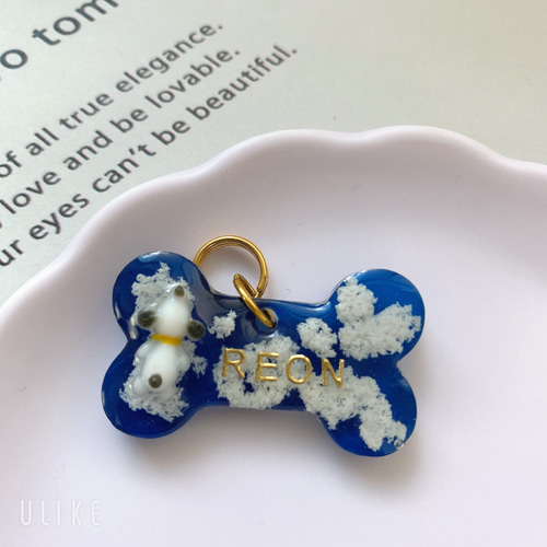 わんちゃん ネコちゃん ペットネームプレート 骨型 名入れ レジン