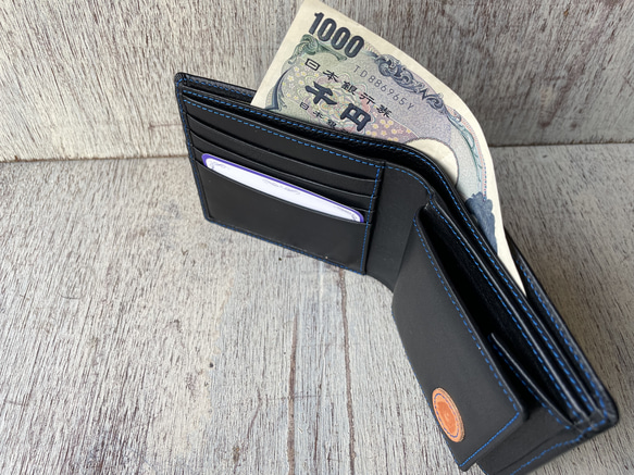 財布(２つ折り) 黒×青 3枚目の画像