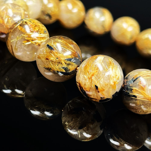 12ミリ お勧め 現品一点物 太陽放射ルチルブレスレット 勾玉 濃密