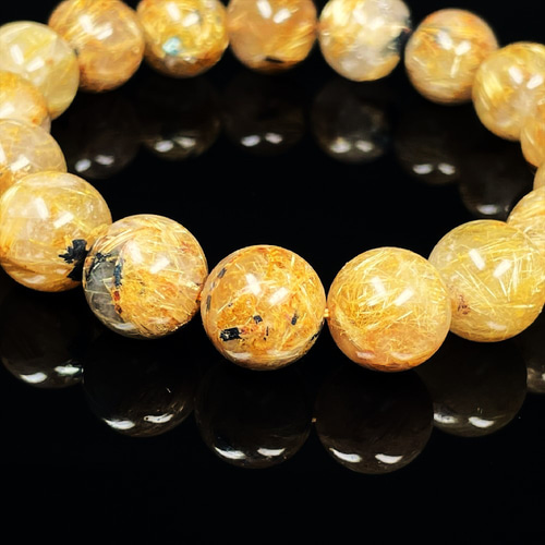 12ミリ お勧め 現品一点物 太陽放射ルチルブレスレット 勾玉 濃密