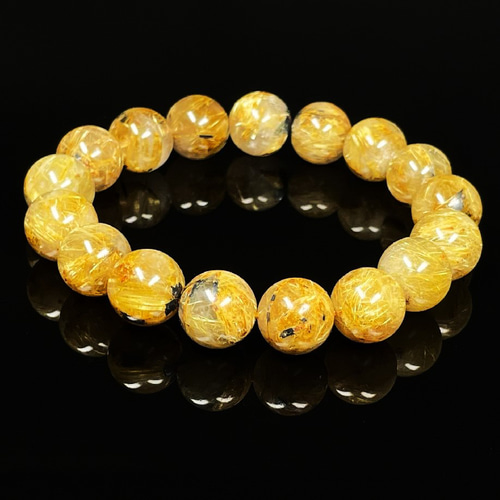 12ミリ お勧め 現品一点物 太陽放射ルチルブレスレット 勾玉 濃密