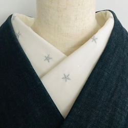 キナリ地に銀糸の星柄刺繍 カシオペヤ コットン半衿 ハンドメイド半襟 9枚目の画像
