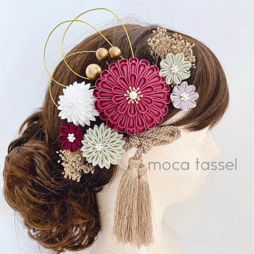 つまみ細工 髪飾り 【ワインレッド】成人式 ウェディング 和装 卒業式