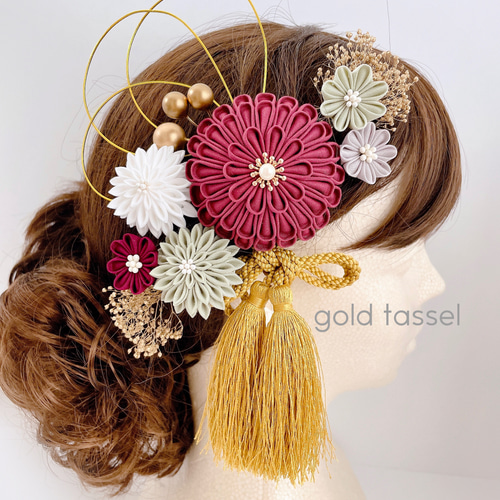 つまみ細工 髪飾り 【ワインレッド】成人式 ウェディング 和装 卒業式