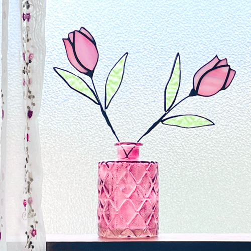 ☆送料無料 ステンドグラス チューリップ ピンク 枯れない フラワー