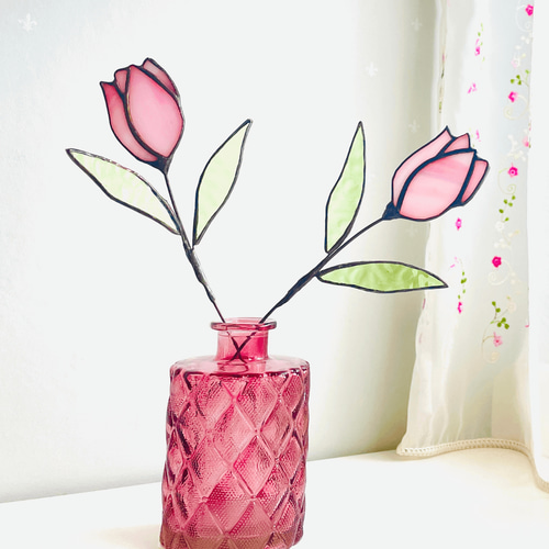 ☆送料無料 ステンドグラス チューリップ ピンク 枯れない フラワー