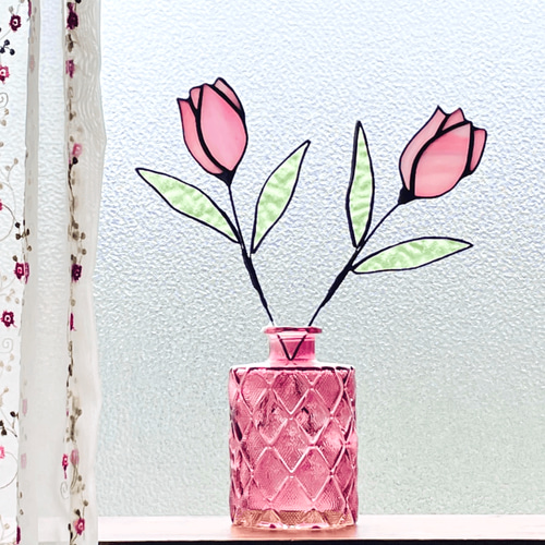 ☆送料無料 ステンドグラス チューリップ ピンク 枯れない フラワー