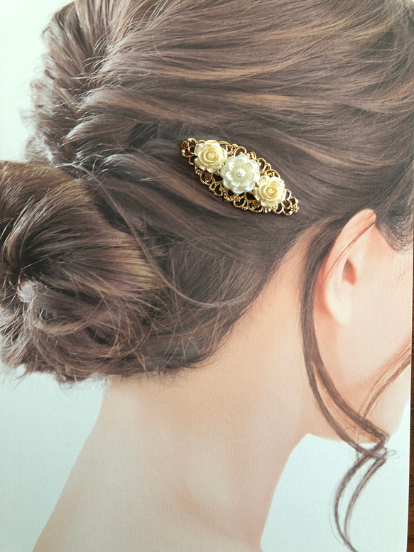 【フラワー】髪留め ヘアクリップ ポニーフック ハンドメイド 3枚目の画像