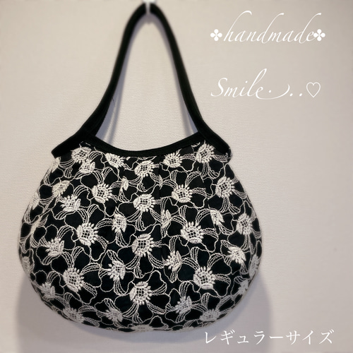 コロンと可愛いショルダーグラニーバッグ 北欧調 フラワー刺繍レース 