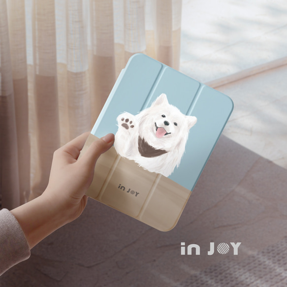 iPad case 12.9/Air5/iPad 9/mini 6系列Smart cover皮革平板保護 笑臉天使薩摩耶 第1張的照片