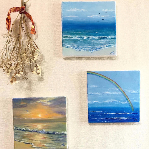 絵画、キャンバスに油絵、海 風景画 オリジナル 油絵 キャンバスアート 夕焼け 海の絵画 海景