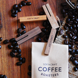 送料無料　自家焙煎コーヒー豆３種セット　木のクリップ付き 4枚目の画像