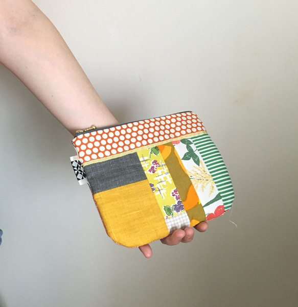 【免運費】五彩小袋存摺盒橙黃拼布 第7張的照片