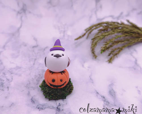 【限定１点】ハロウィン◆ミニリース シマエナガさん かぼちゃの上にちょこんと座るシマエナガさん♡シマエナガさんの