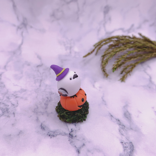 かぼちゃの上にちょこんと座るシマエナガさん♡シマエナガさんの