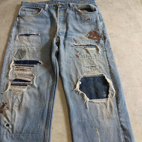 usa製 リーバイス 501 ビンテージ ダメージデニム グランジ w33 W33表記 リペアカスタム usa製 リーバイス 501 リメイクデニム