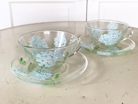 紫陽花のペアガラスティーカップ ティーカップ Ariel 🥀 通販 14547333