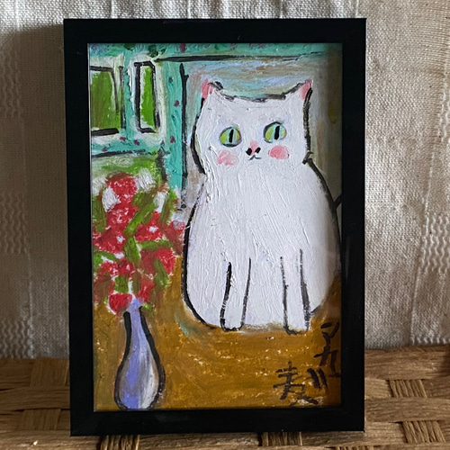 絵画 。壁掛け絵手描き【猫たちのデートの中で素敵なこと】 8e01c1bfcff9f157071a441008e24e