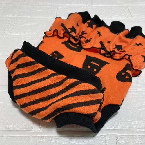 ハンドメイド犬服ハロウィン柄ワンピース（オレンジ）サイズオーダー