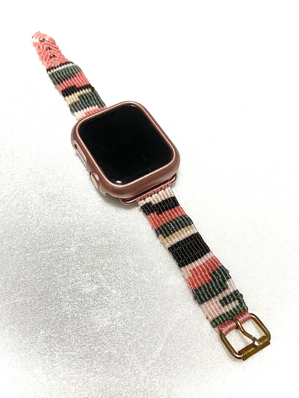 アップルウォッチ用  腕時計用 バンド 15ピンク系 マクラメ 3枚目の画像